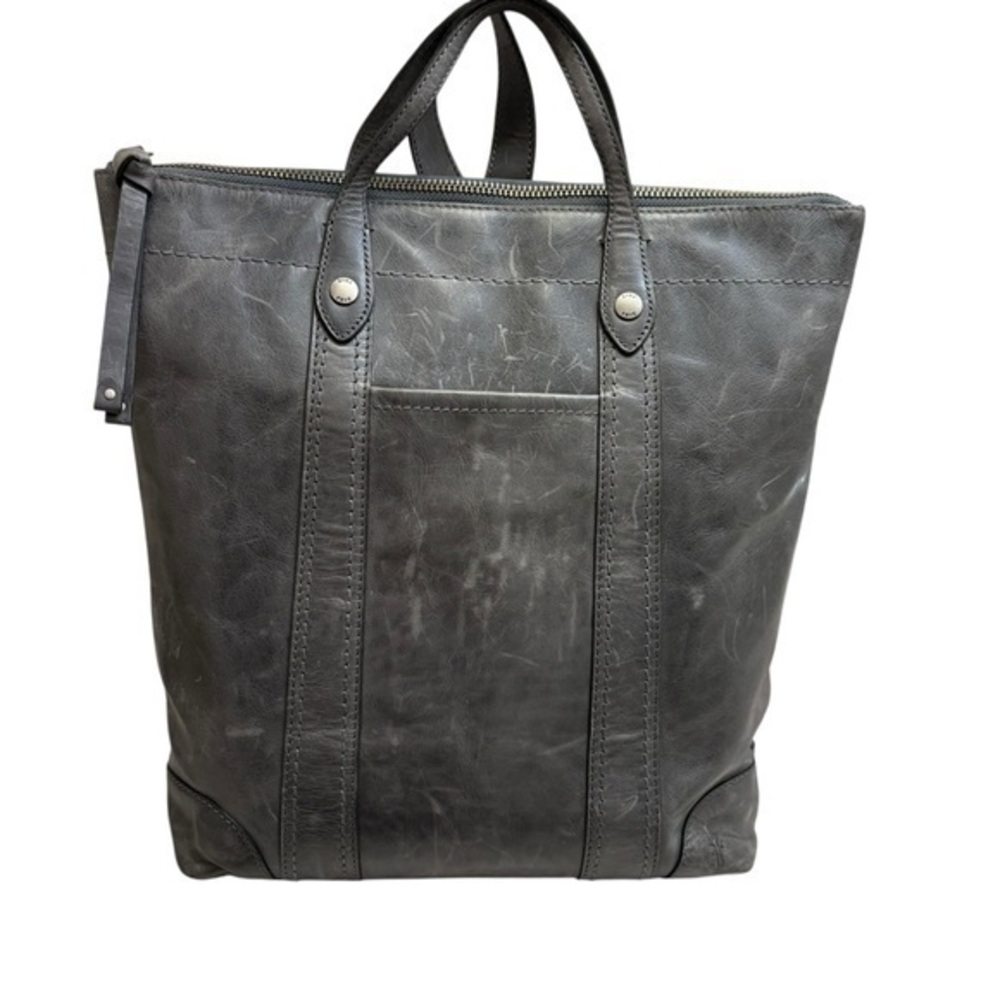 Frye gray leather Melissa tall zip backpack